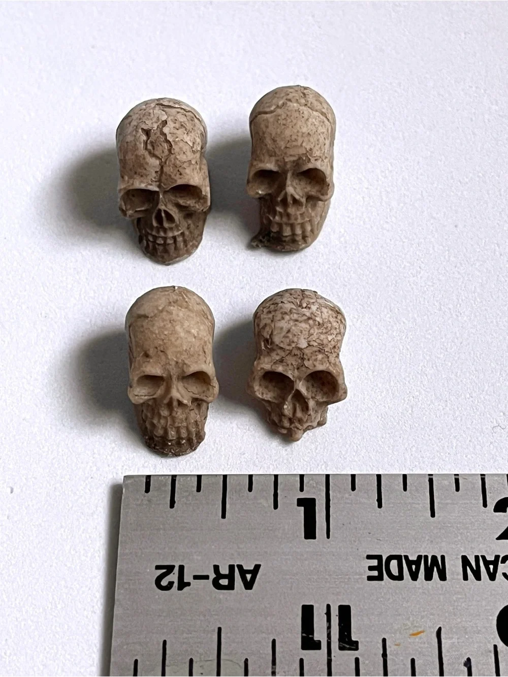 Set of 4 Decorative Clay Skull Accents in Beige- Mini, New, Fun!